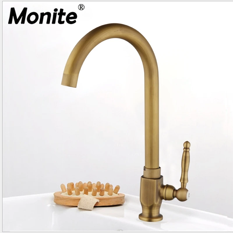 Antique Brass Swivel Kitchen Cold Tap Wash Basin Faucet Rotated Filter Nozzle Single Cold Stream Spout Water Kitchen Faucet