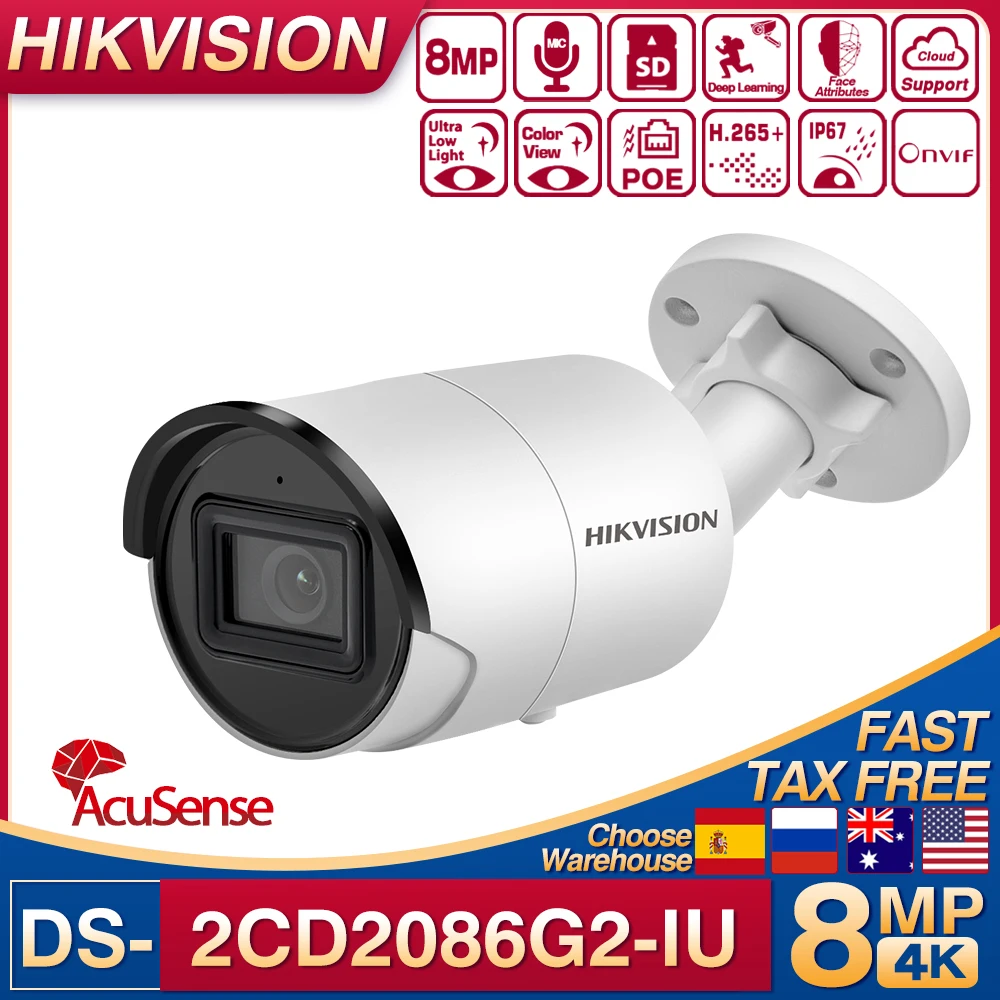 

Оригинальная IP-камера Hikvision 8MP 4K Acusense, DS-2CD2086G2-IU H.265 + Стробоскопическая и звуковая фотокамера с фиксированным цилиндром