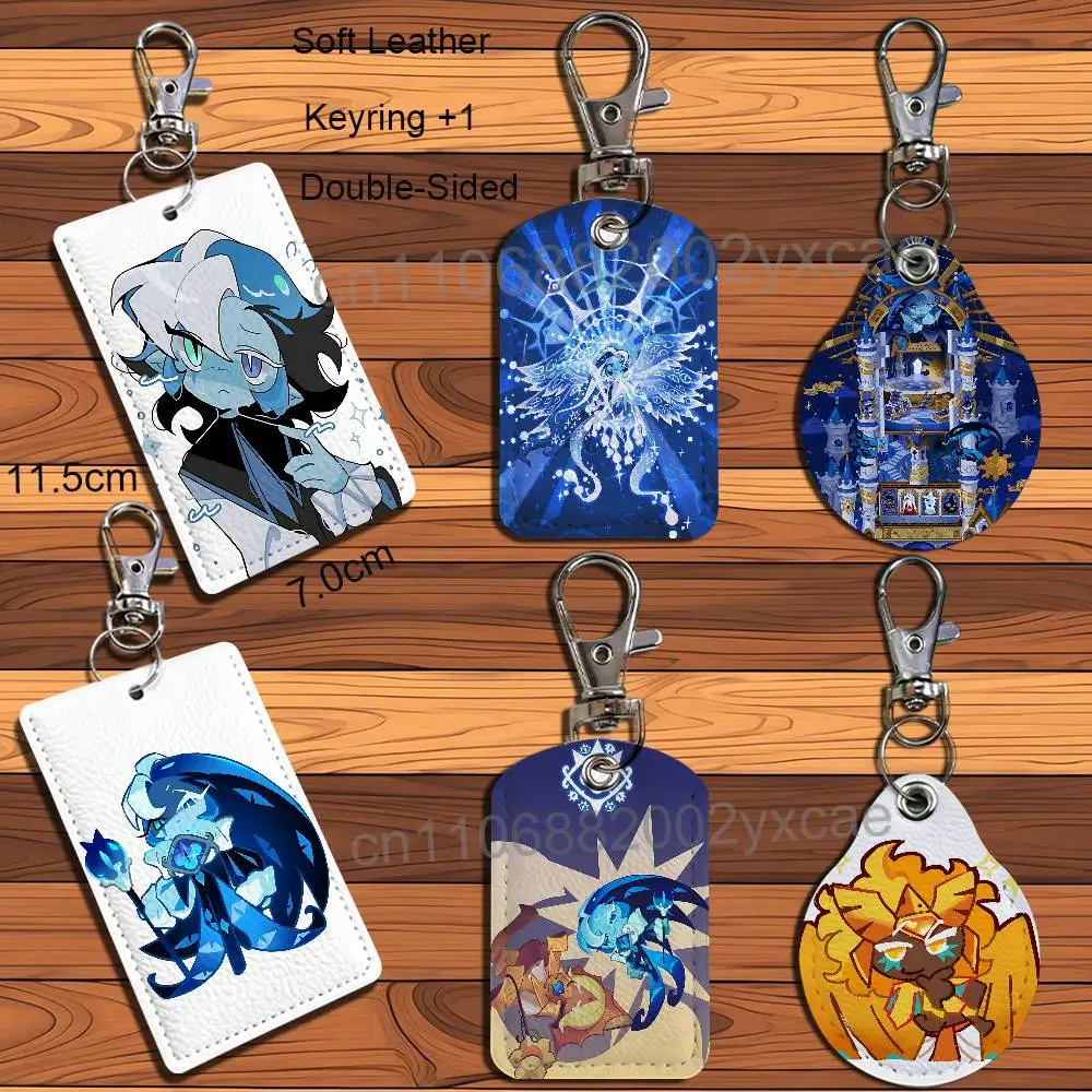 CRK newest game Cookie Run Kingdom Leather Keychain Badge Holder with Lanyard - ID/Access Card Holder, Key Ring Accessory