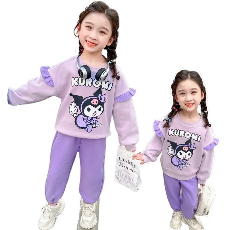 Girly Heart Kawaii Sanrio Ins Children Hoodie Clothing Set Spring Autumn Cute Cartoon Lace Leisure Shirt Pants Gifts for Kids