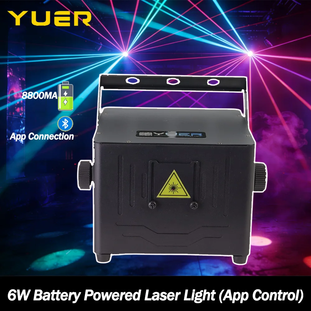 

Лазерный проектор 6 Вт с питанием от батареи - Управление через приложение, водонепроницаемый, для улицы, светодиодное инфракрасное лазерное шоу для садовых вечеринок, красный/синий/зеленый