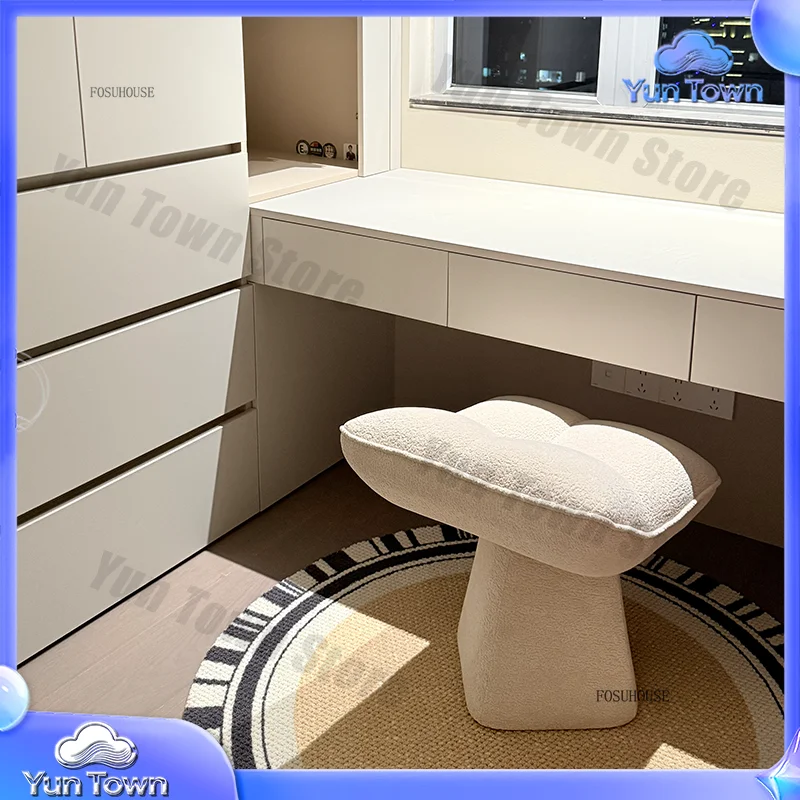 Cream Rotatable Dressing Makeup Stool Luxury High-End Ottoman Shoe Changing Stool Footrest for Living Room Furniture