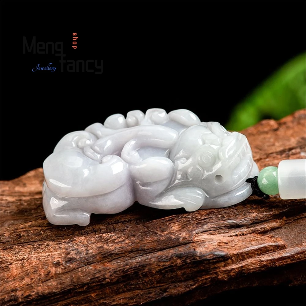 

Natural Myanmar A-goods Jadeite Light Purple Through The Wealth Ruyi Pixiu Icy Jade Pendant Mascots High-grade Fashion Jewelry