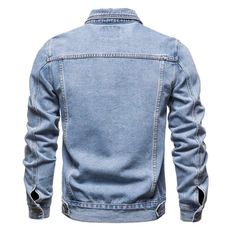 Premium Men\'s Thick Denim Coat 3 Color Casual Sports Quality Clothing Pocket Embellishments Buckle Lapel Jacket Denim Clothing