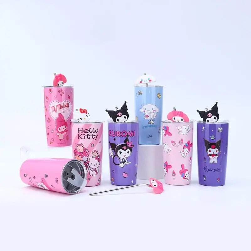 20Oz New Sanrio Kuromi Hello Kitty My Melody Cinnamoroll Cute Double Layer Insulated Cup 304 Stainless Steel Straw Cup Car Cup