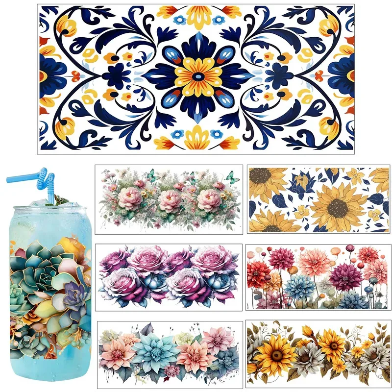 Vivid wildflowers Artwork Style UV Sticker Party DIY Decals 3D transfers uvdtf tumbler seal stickers 16oz uv dtf cup wraps