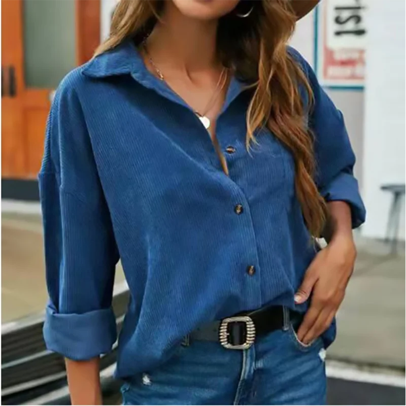 

Button Lapel Long Sleeved Solid Color Casual Women's Shirt Fashionable Elegant Temperament Commuting Style Spring Top