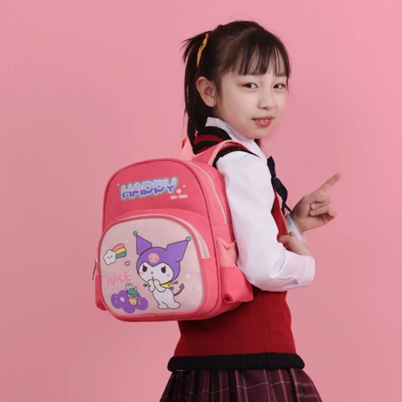 Bolsa de escola fofa e divertida para crianças, mochila de grande capacidade, cor contrastante, impressão doce, Sanrio Kulomi