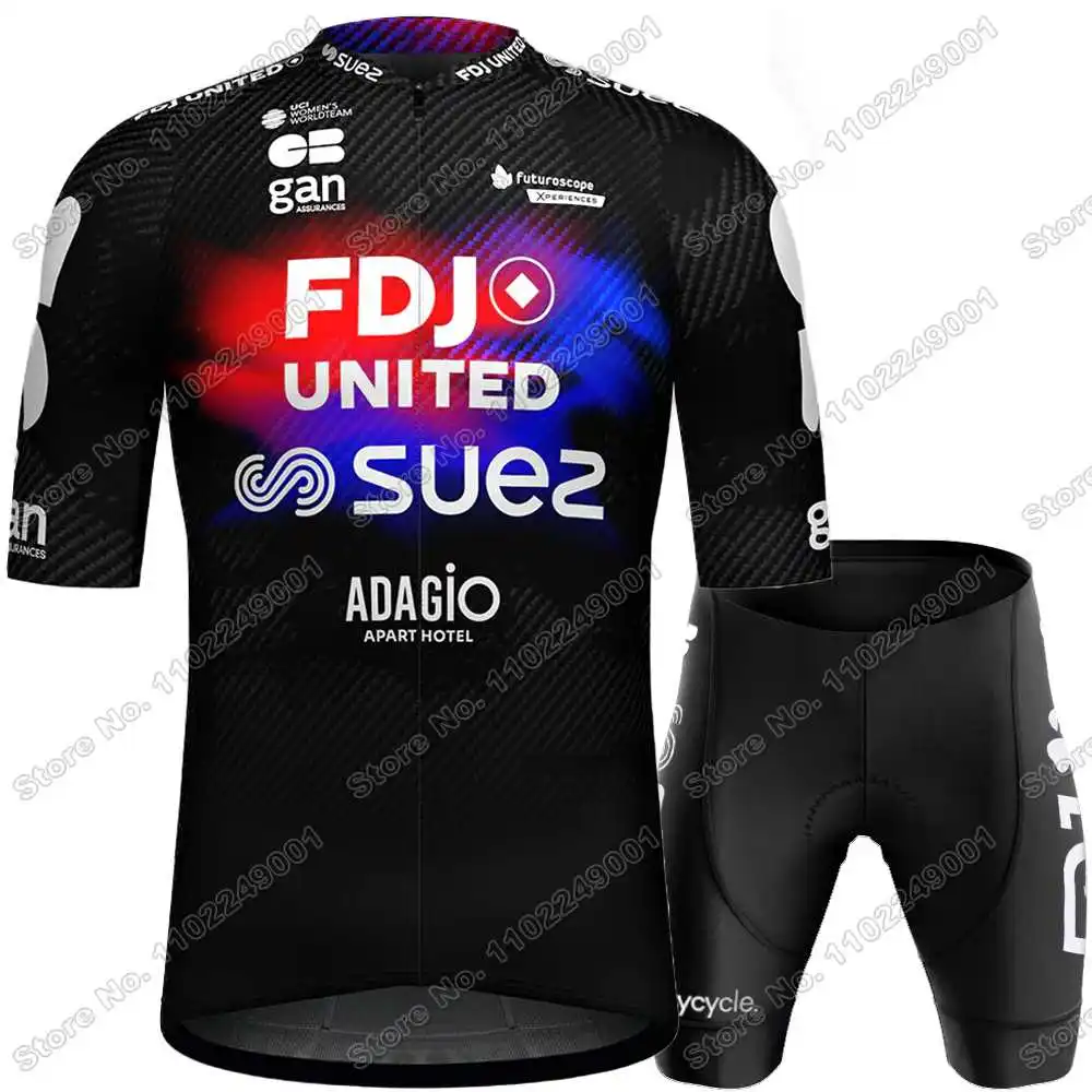 FDJ SUEZ 男性と女性のための半袖サイクリングジャージ,ユニセックス 