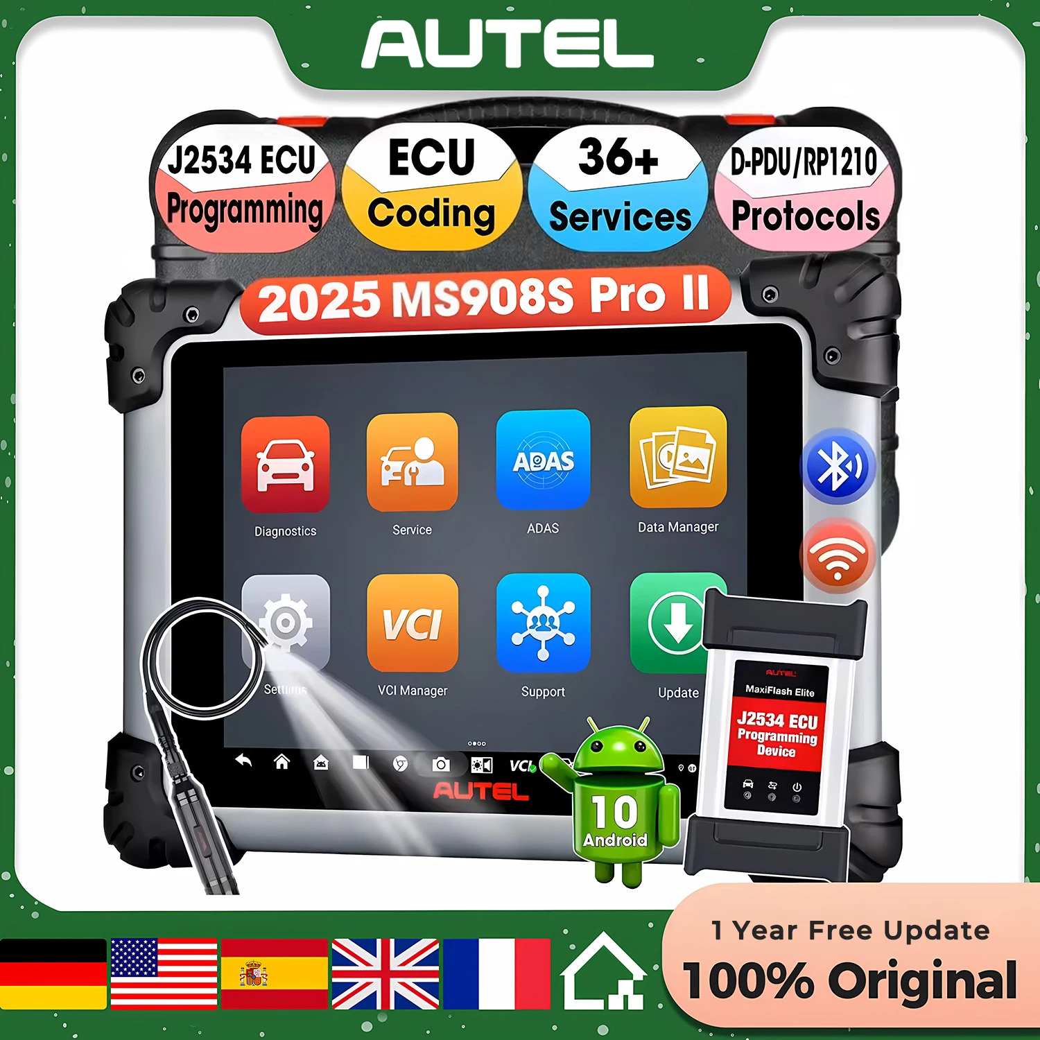 Autel-Outil de Diagnostic de Voiture MaxiSYS MS908S PRO II, Scanner existent 2.0, Pigments ECU, Codage, Test Actif, 36 + Services PK MS908S Pro Elite