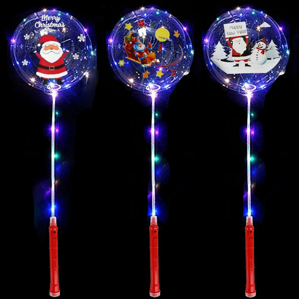 10pc 20pc 30pc LED Light Up Bobo Baloons 3 Levels Flashing Handle Christmas Party Decoration Santa Claus Prints LED Bobo Balloon