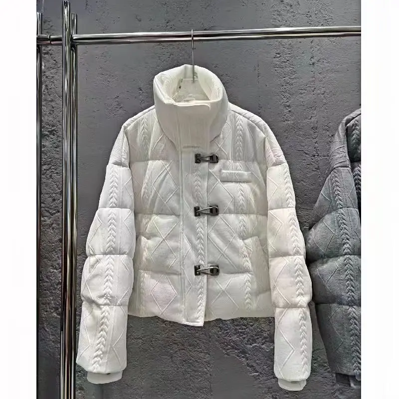 Fashionable and Minimalist Stand Up Collar Button Down Jacket, Small Loose Short Warm Jacket Trend, Women\'s Autumn and Winter
