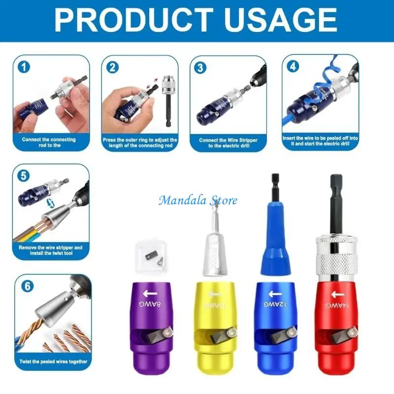 U2JC Wire Stripper Peeling and Twisting Tool, Easy to Use Electric Drill Attachments