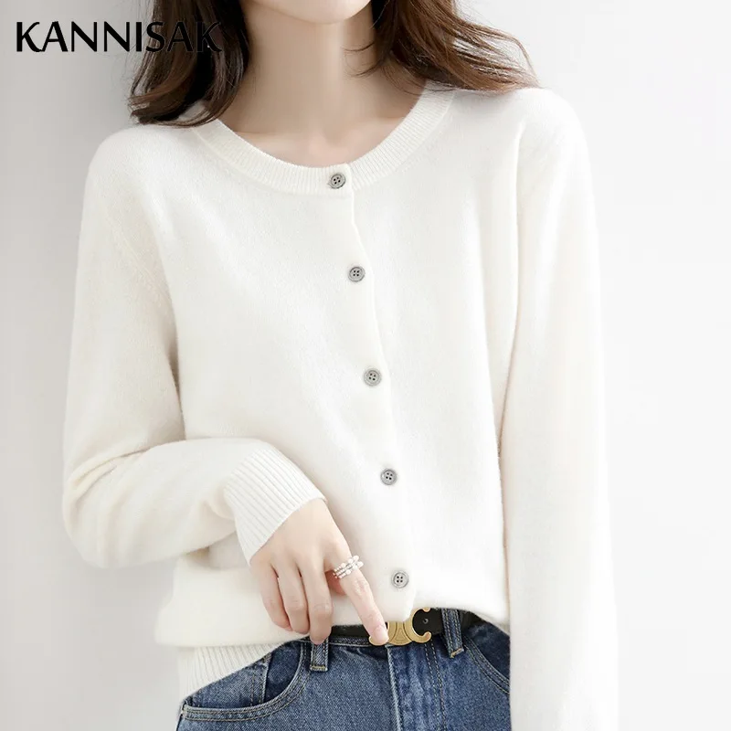 Women\'s Sweater 2024 Cashmere Cardigans V-neck Single Breasted Short Slim Lady Brown Knitwear Tops Solid Korean Femme Cardigan