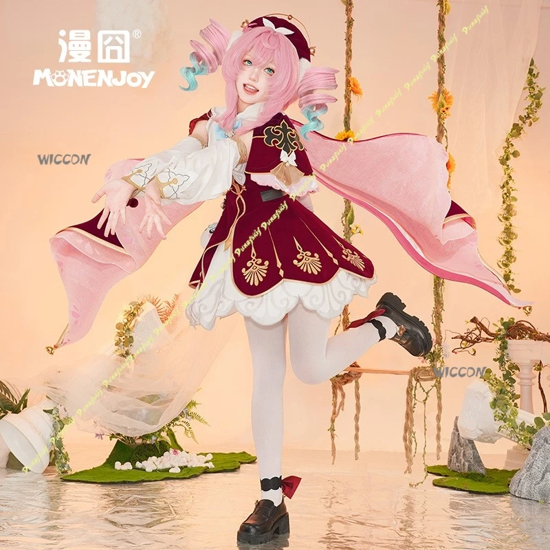 هونكاي: ستار السكك الحديدية تأثيري ازياء امرأة البدلة شعر مستعار الفتيات Hyacinthia لطيف تنورة فستان قبعة حمراء ألعاب أنيمي الجوارب عيد الميلاد هالوين