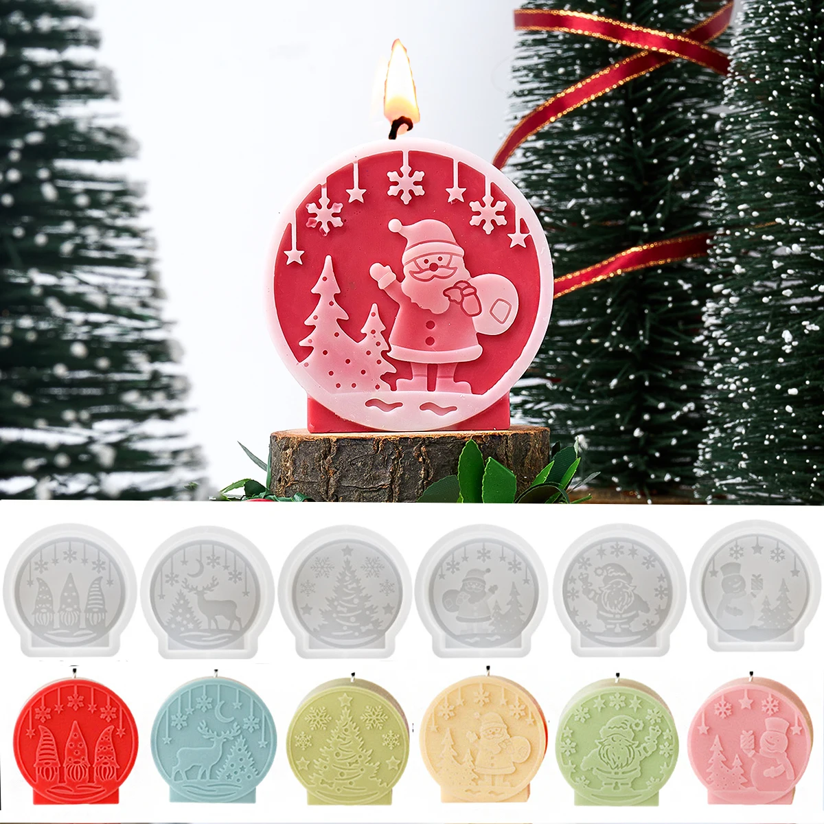 Christmas Ball Silicone Candle Mold DIY Santa Claus Tree Elk Snowman Gypsum Crystal Epoxy Resin Mold Chocolate Cake Baking Tools