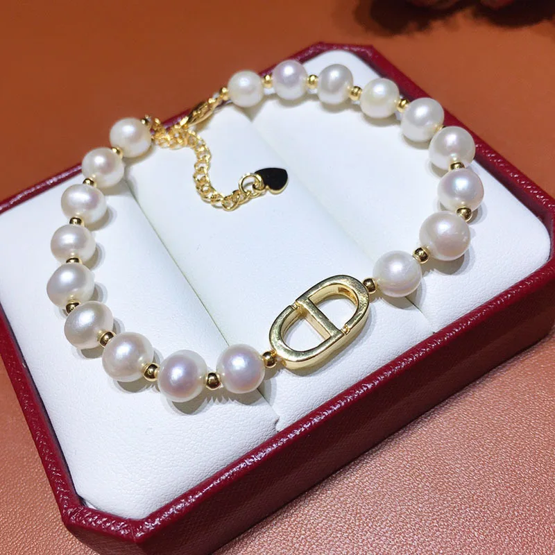 

Minimalist Fashion Style Internet Celebrity Zhuji Freshwater Bracelet White Pearl 7-8mm Holiday Gift for Mom and Mother-in