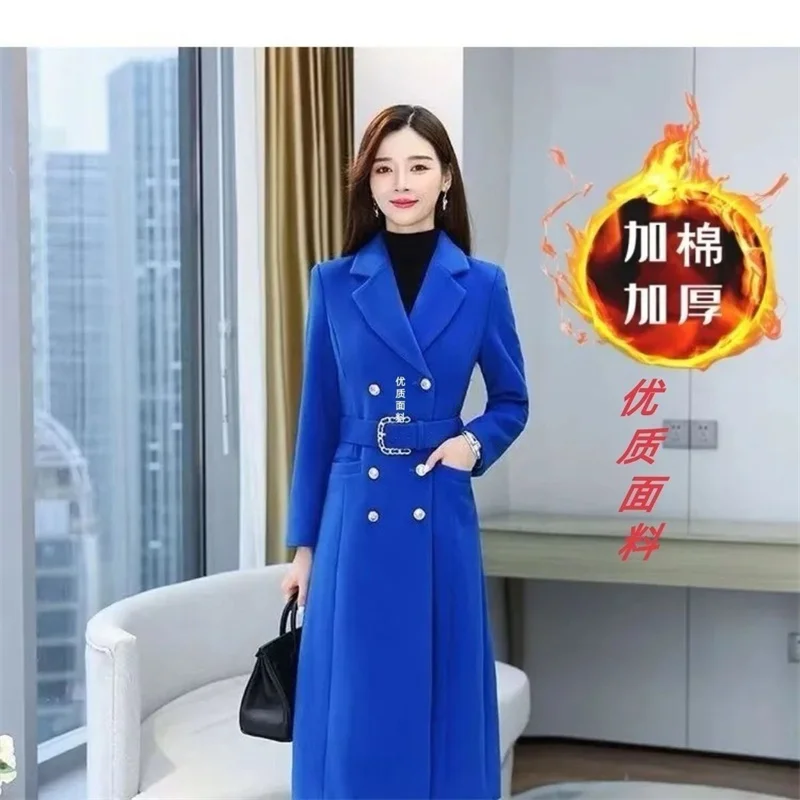 Women's Long Woolen Coat 2024 Spring And Autumn Seasons, New Korean Version Fashionable Slim Fit Woolen Year's Robe Medium Long