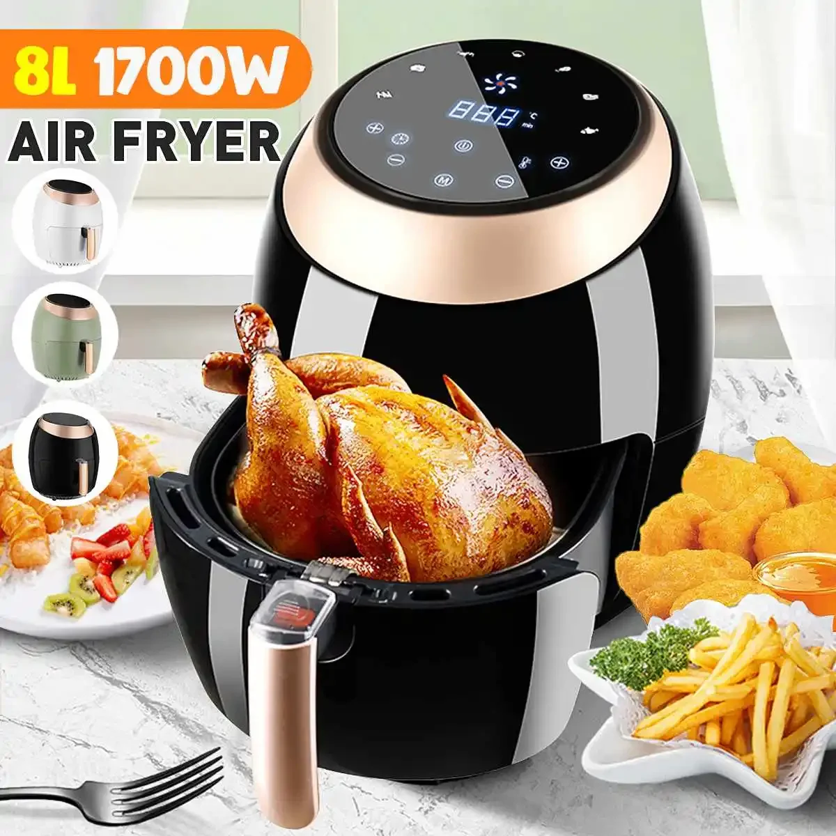 Forno Elétrico Digital DeepFryer, Inteligente, Automático, Grande Capacidade, Sem Fumo, Sem Óleo, Fogão, APP, 8L