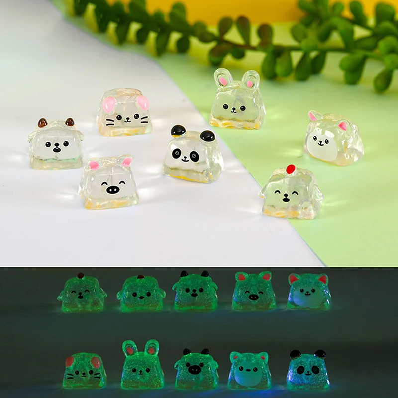 Mini figuritas de animales de cubo de hielo brillante, Micro paisaje, adorno que brilla en la oscuridad, flor en miniatura, decoración en maceta