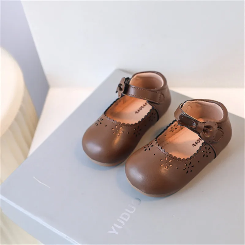 2023 New Autumn Baby Shoes For Girls Leather Cute Bow Princess Shoes Soft Sole Non-slip Fashion Toddler Children Shoes