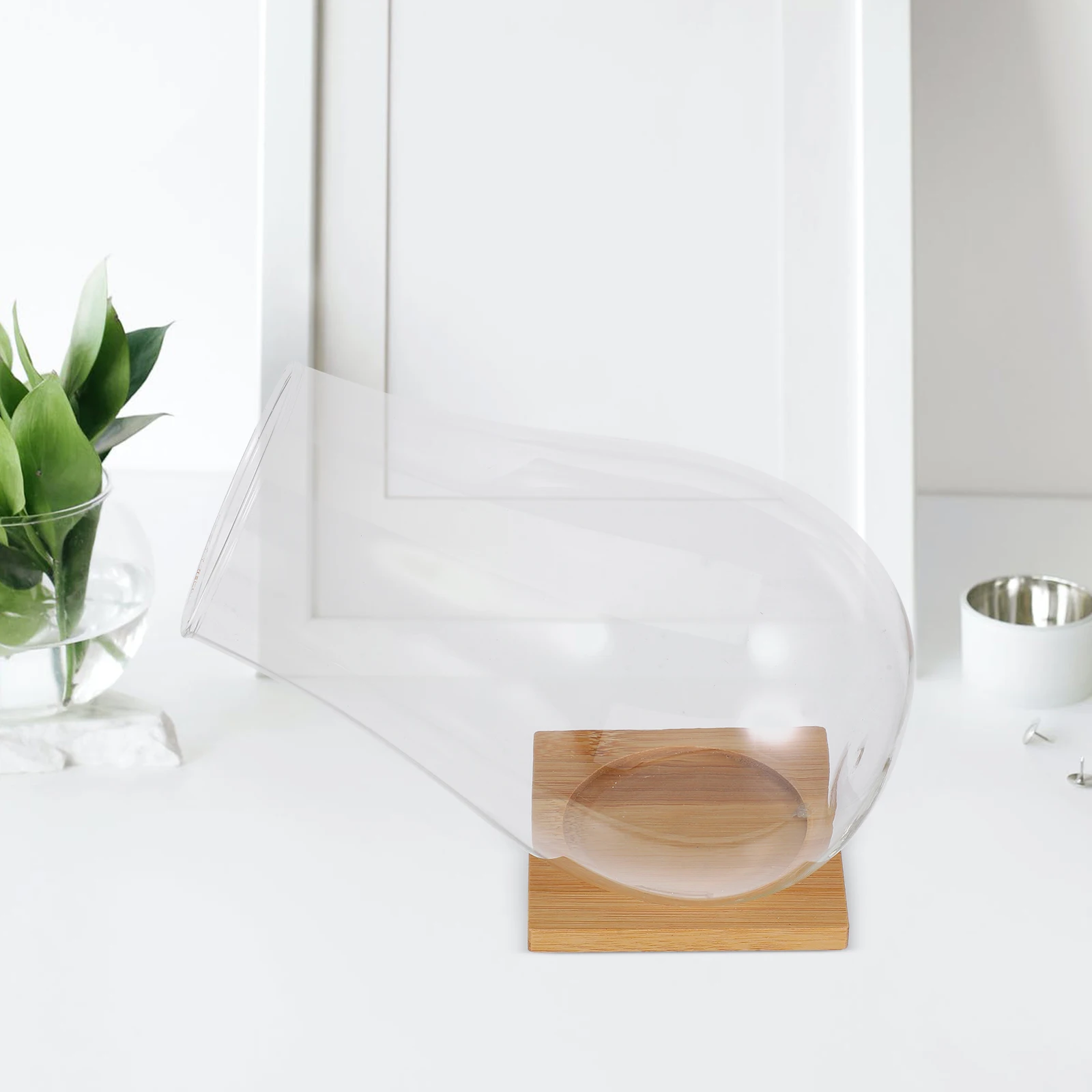 

1Set Glass Terrarium Bowl Clear Succulent Planter Decorative Bamboo Tray for Home Office Weddings Centerpiece Plant Container