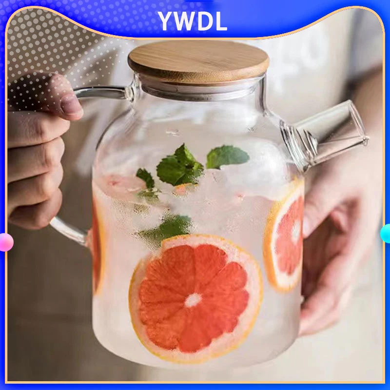 YWDL 1/1.8L Transparent Glass Teapot Home And Kitchen Puer Tea Pot With Wooden Lid Kettle Tea Set Coffee And Tea Tableware