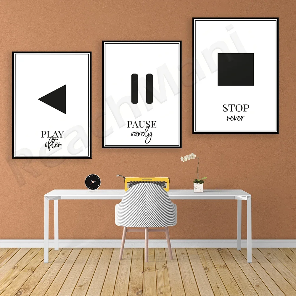 The game is often paused, rarely stops, never minimalist art design print, inspirational quotes abstract art poster