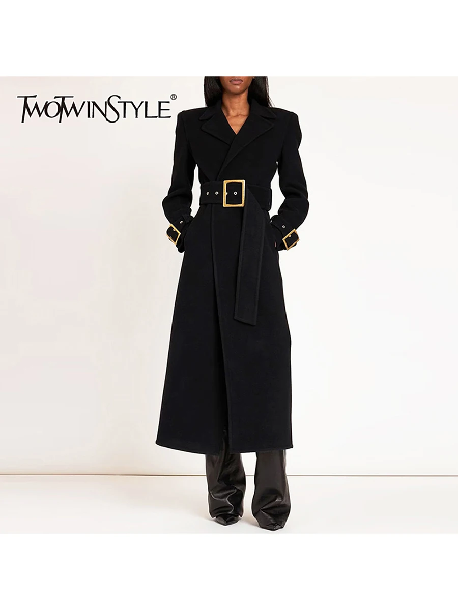 

TWOTWINSTYLE однотонные утягивающие сращенные ремни, минималистичные пальто для женщин, темпераментное пальто с лацканами и длинными рукавами, женская модная одежда