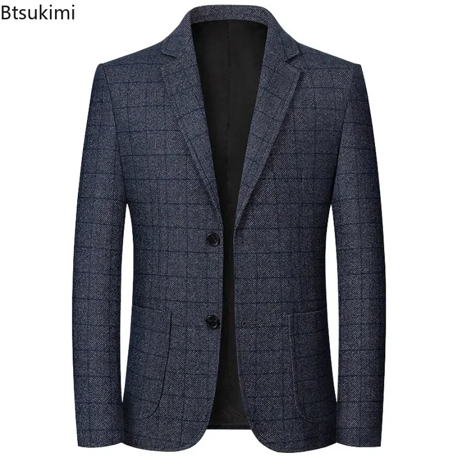 New 2024 Men\'s Fashion Blazers Single Breasted Autumn Winter Two Buttons Double Pockets Suits Men\'s Business Casual Suits Jacket