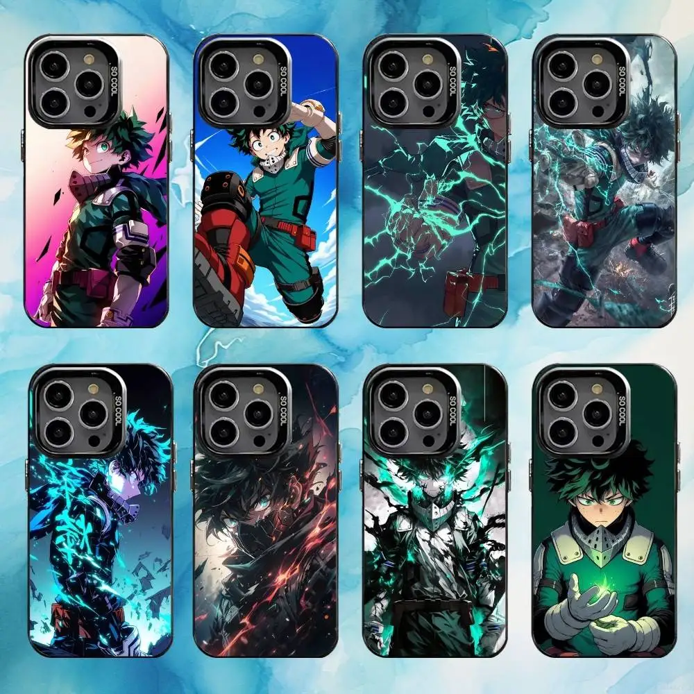 

My H-Hero Academia D-Deku Phone Case For iPhone17,16,15,14,13,12,11 Plus,Pro Max Black Colored Silver Plated Inside
