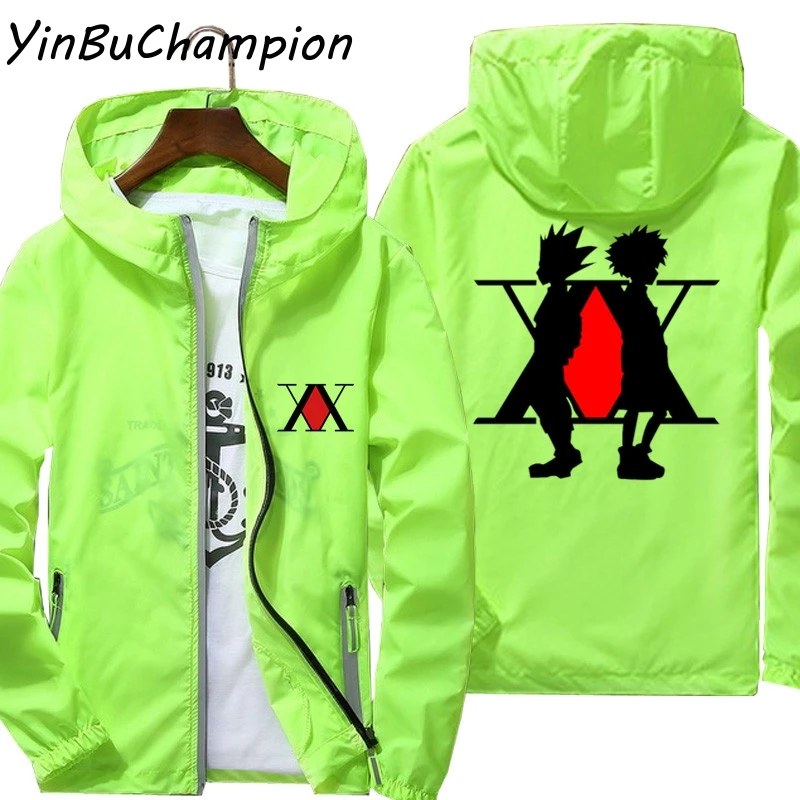 Men's Hunter X Hunter Gon Killua Anime HXH Pilot Windbreaker Zipper Sunscreen Skin Thin Reflective Hooded Jacket Oversized M-6XL