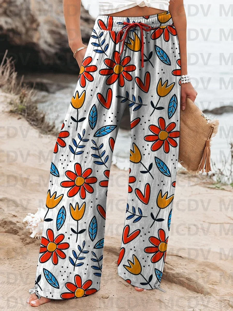 

Women's Multicolor Retro Floral Printed Linen Casual Pants 3D Printed Women's Casual Pants