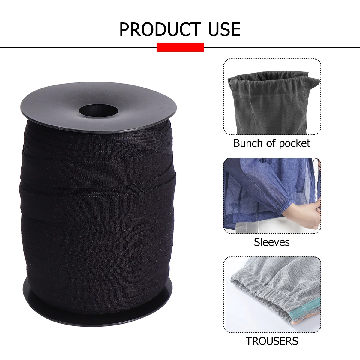 

1 Roll Black Chinlon Elastic Band Double Stretchy Durable Comfortable for Sewing Crafting Clothing Accessories Waistbands