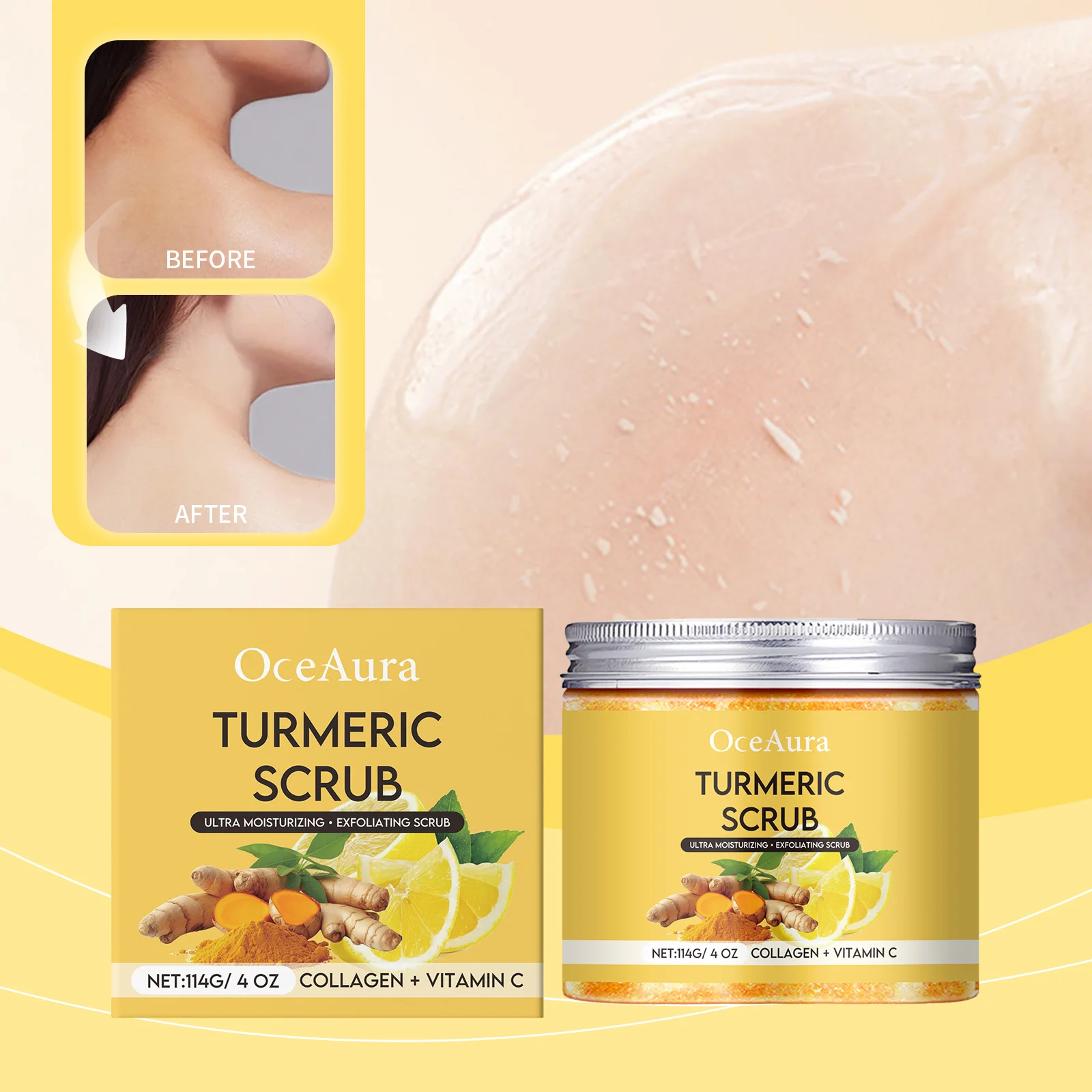 مقشر الكركم - مقشر فائق الترطيب وتقشير الوجه والجسم بالكولاجين + فيتامين C - 120 جرام