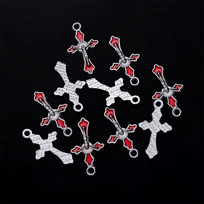 10 Pieces/Jewelry Catholic Mini Blue Cross Exorcism Pendant Jesus Accessories Handmade Cross Medal