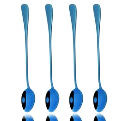 4Pcs Blue Long Handle Spoon Cutlery Set Stainless Steel Dinnerware Dessert Ice Cream Coffee Spoon Stirring Spoon Party Tableware