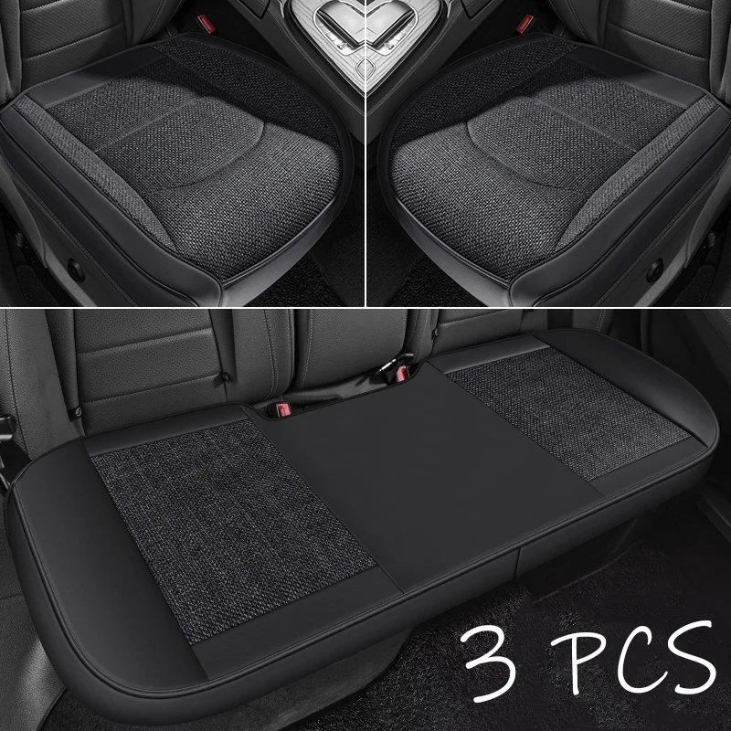 3 PCS,Breathable Linen Car Seat Covers,Front Double Cushion+Rear Long Cushion,Classic Color Options,Four-season Universal