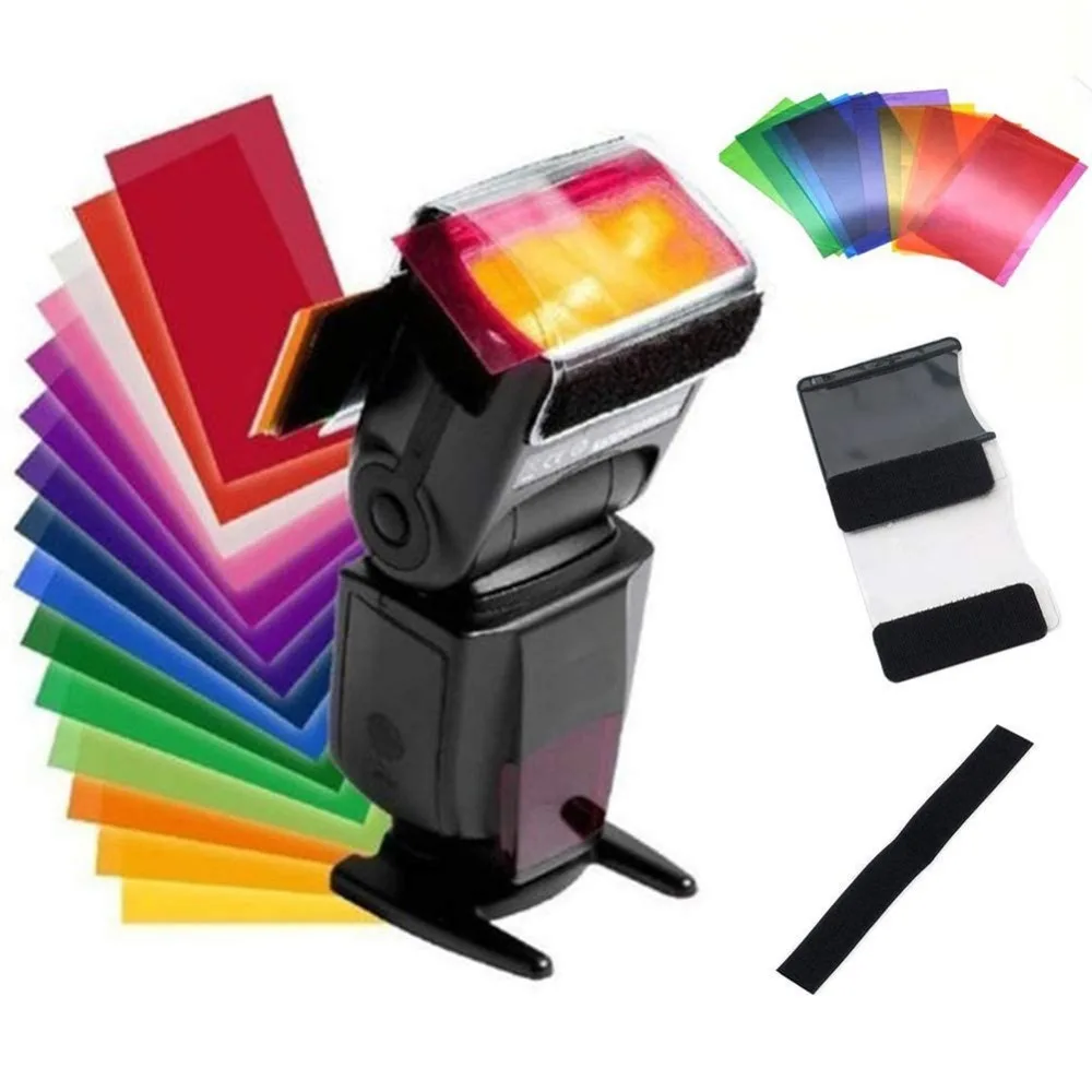 12 Colors Camera Flash Gels Lighting Filter Kit with Universal Velcro Band Holder for Speedlite Portrait Studio DIY Photography view 4