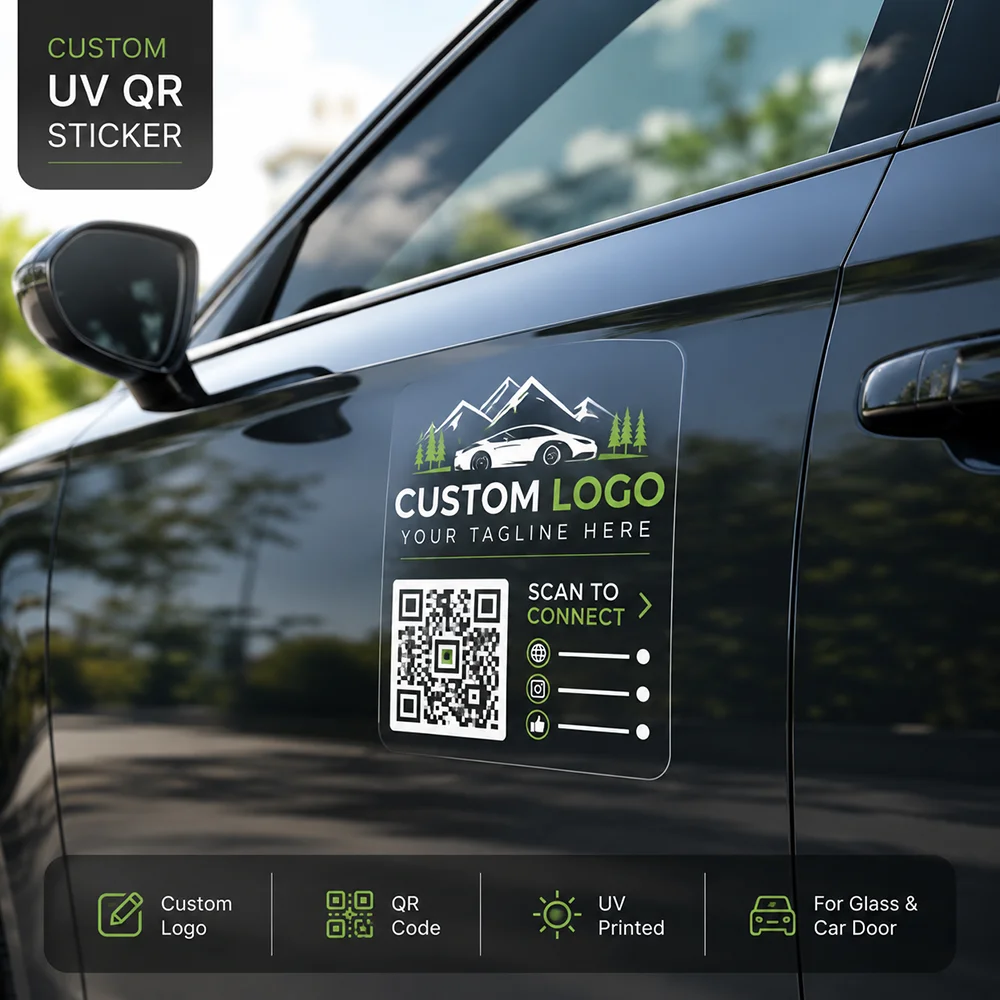 Custom UV Printed QR Code Business Logo Sticker Social Media Decal for Storefront Glass Door Vehicle Window