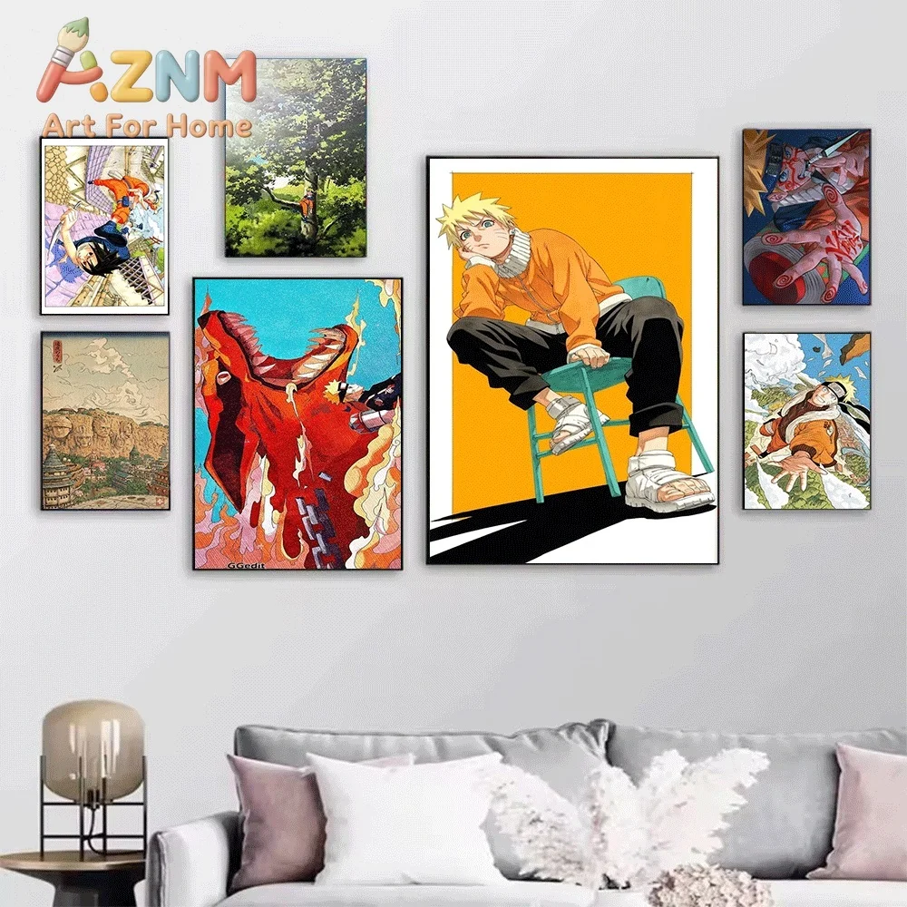 Anime Naruto Canvas Wall Art Uchiha Madara Red Moon Silhouette Poster Unframed Canvas Painting Bedroom Living Room Home Wall D
