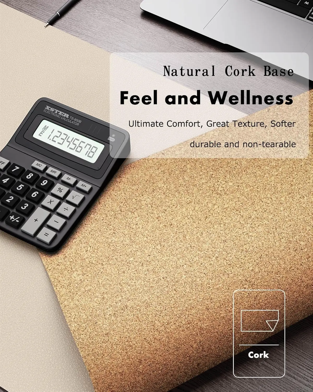 Double-Sided Desk Pad, Leather Desk Mat, Eco Cork Desk Pad Protector, Large Mouse Pad Waterproof Desk Writing Pad for Office