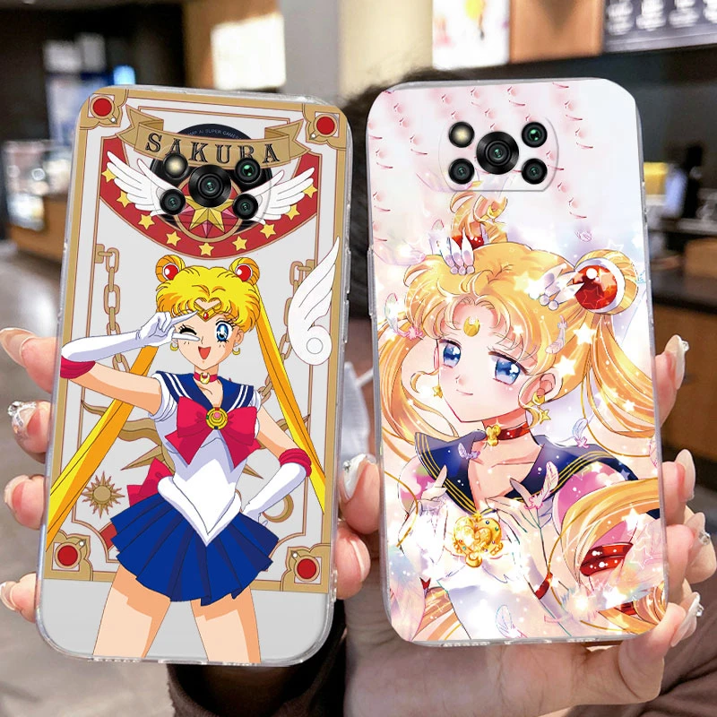 Capa de telefone dos desenhos animados para Xiaomi Poco, Silicone transparente transparente, Capa impressa, Marinheiros e Coelho, Meninas e Gato, X3 NFC, Poco X3 Pro