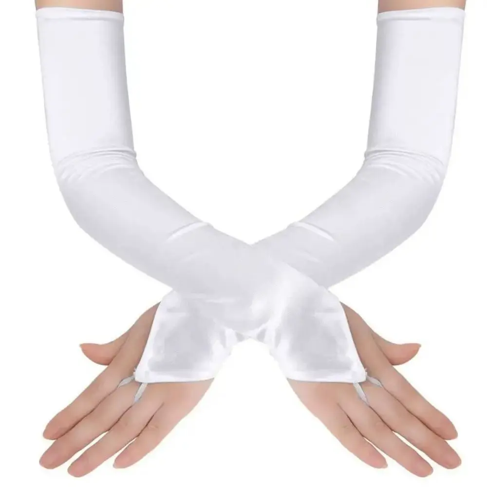 50cm Women Satin Hook Finger Long Fingerless Cotton Gloves Solid Retro Style Opera Summer Sun Protection High Elasticity