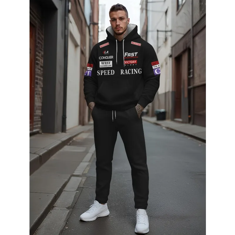 الربيع والخريف العصرية نمط الشارع الرياضة 3D المطبوعة الرجال العادية هوديي والوايفر قطعتين مجموعة