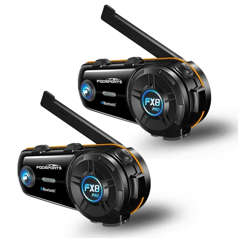 2шт Fodsports FX8 Pro Мотоцикл Домофон Шлем Гарнитура Bluetooth Домофон, 10 гонщиков, говорящих одновременно, поддержка обмена музыкой, FM-радио, три звуковых эффекта,Двойной чип.