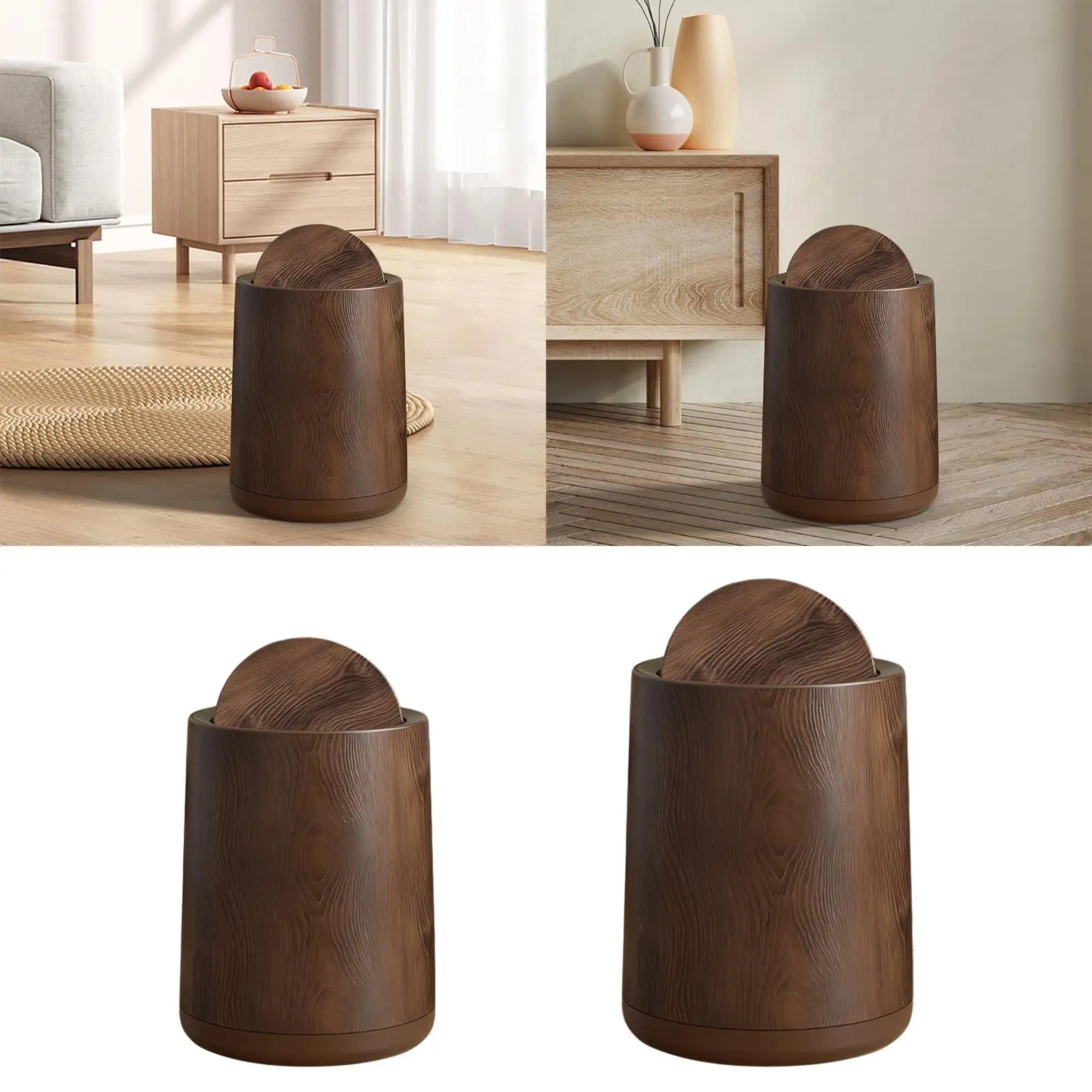 Bathroom Trash Can Trash Can Garbage Basket Imitation Wood Grain Round Waste Bin Removable Inner for Office Kitchen Bathroom