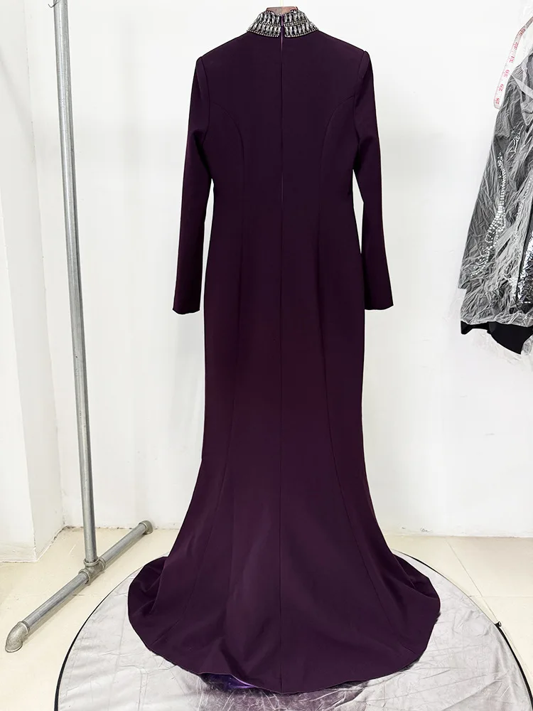 High street mais recente moda 2025 designer festa feminina manga curta gola alta luxuoso diamantes frisado longo maxi vestido