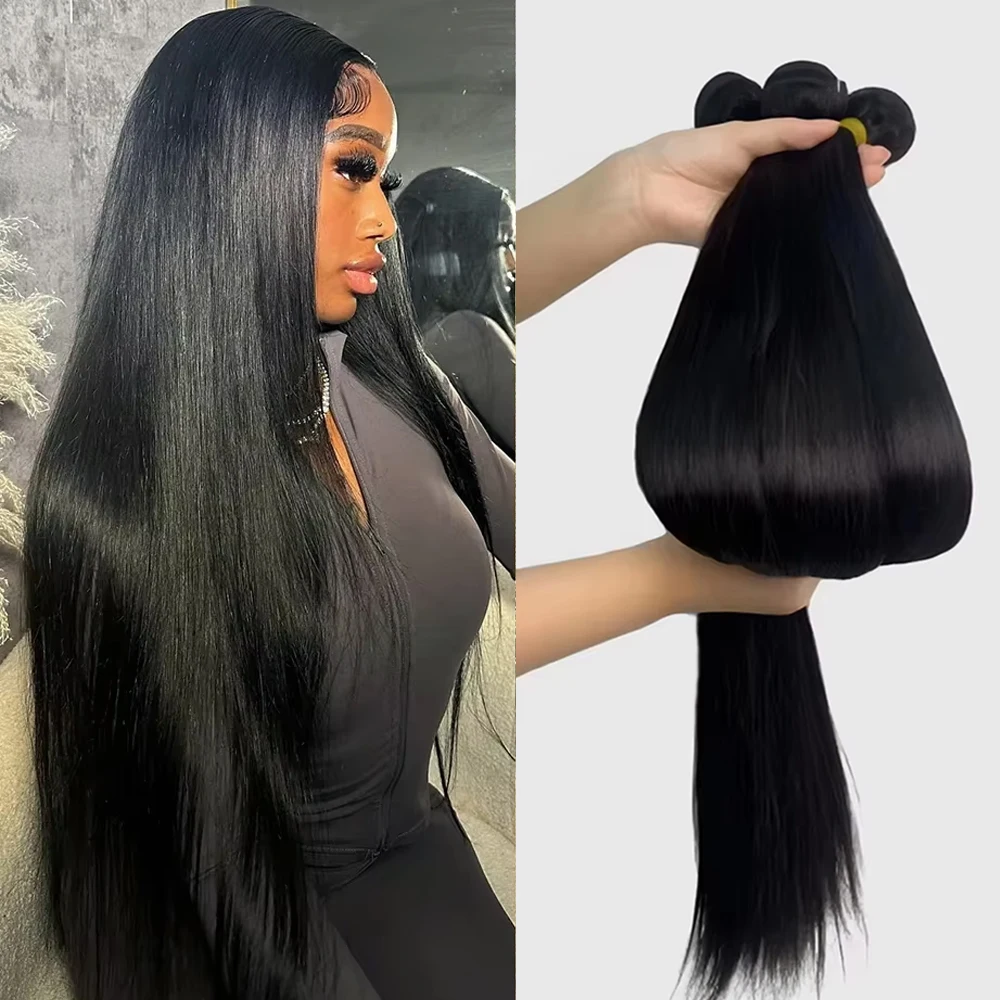 3 4 Bundles Brazilian Raw Straight Human Hair Bundles 30 Inch Virgin Real Unprocessed Extensions Double Weft For Women 85-100g