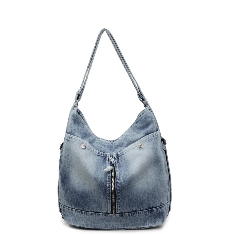 

Fall Denim Tote Bag 2025 - Retro Two-Tone Shopper for Women, Spacious Convertible Shoulder Bag & Lightweight Campus Carry